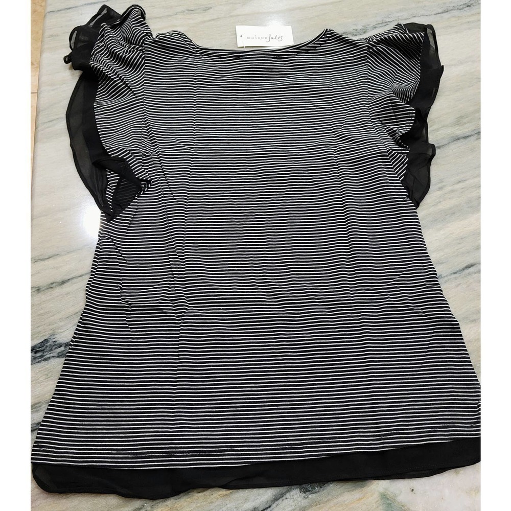 Maison Jules Black White Stripe Top Small NWT - Picture 7 of 9